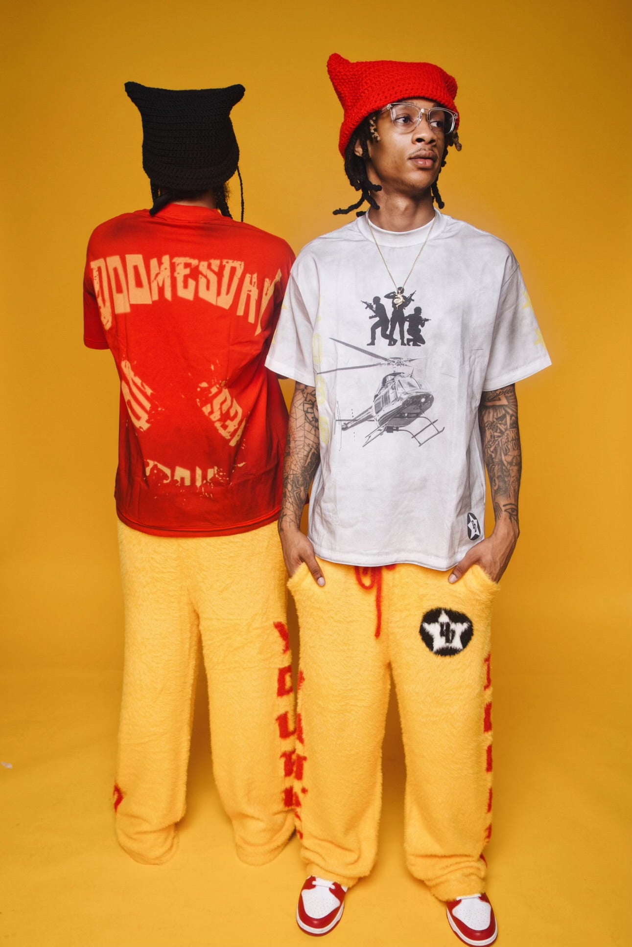 2036 Prophecy tees and cozy pants styled together